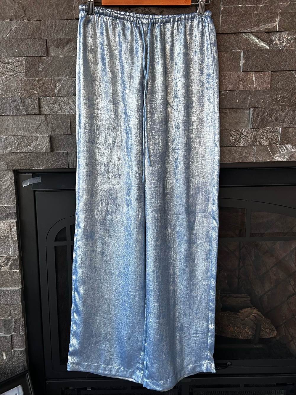 Zara Metallic Blue Wide-Leg Flowy Pants